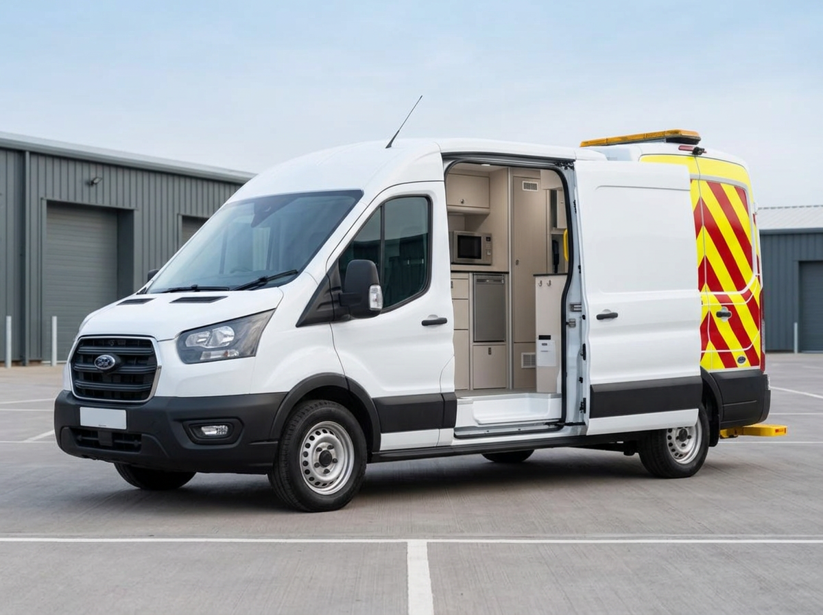 Ford Transit welfare van with side sliding door open